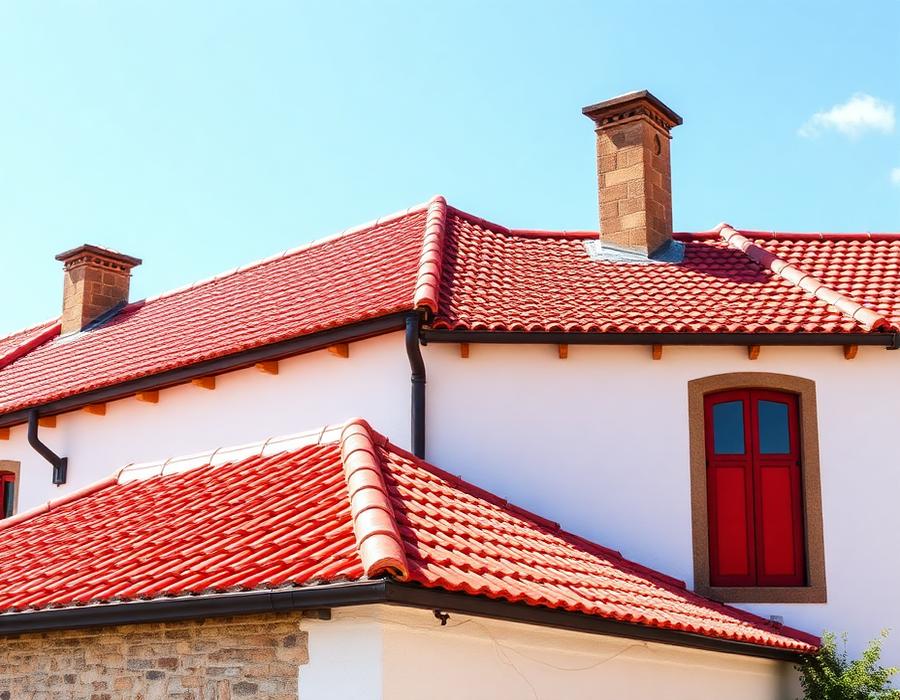 Toiture en tuiles terre cuite rénovée sur une maison basque